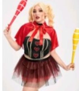 Adult Female Costumes to Hire - Heart corset, red cape, tutu skirt - PLUS SIZE